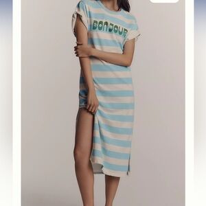 Sundry Short-Sleeve Bonjour Rugby Stripe Midi Dress
